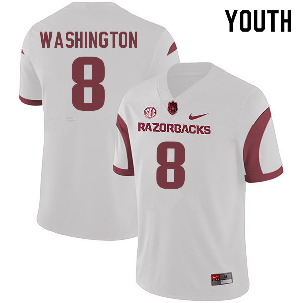 Youth #8 Ty Washington Arkansas Razorbacks College Football Jerseys Sale-White - Click Image to Close